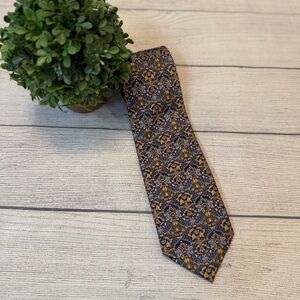 Fox & Chave Blue and Gold Patterned Men's Silk Tie